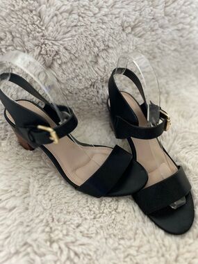 Kelly & Katie Black Low Block Heel Ankle-Strap Sandals